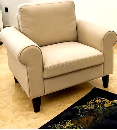 Beige Single Armchair with Rolled Arms - Good Condition