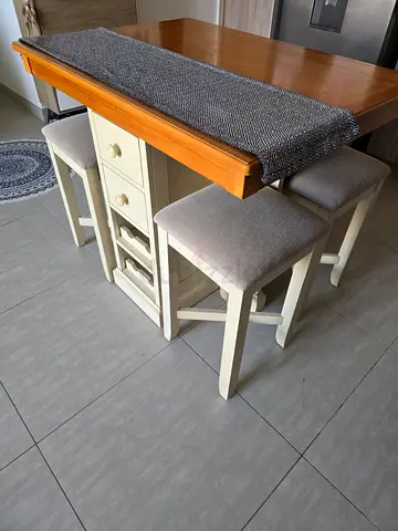 Solid Wood Kitchen Island with 4 Stools and Storage Drawers