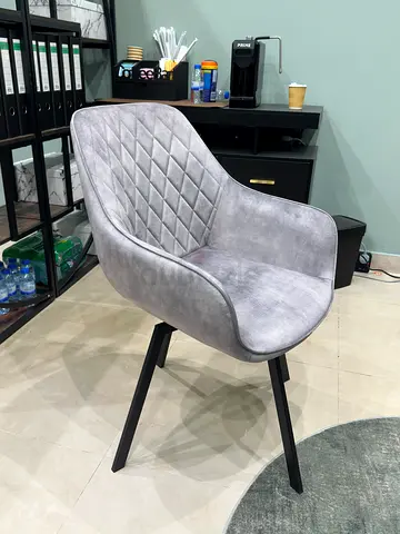 4 Rotatable Grey Upholstered Dining/Desk Chairs with Metal Legs
