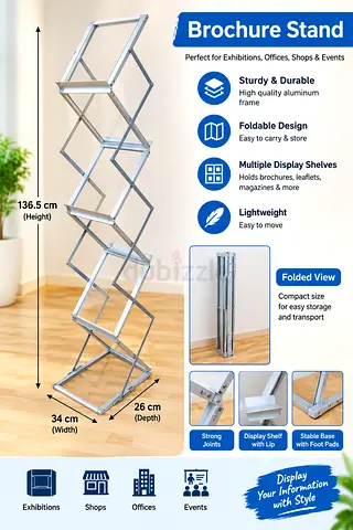 Foldable Aluminum Brochure Stand / Literature Display Rack