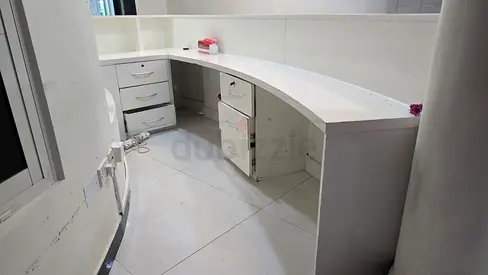 White Curved Reception Desk / Counter — Good Condition