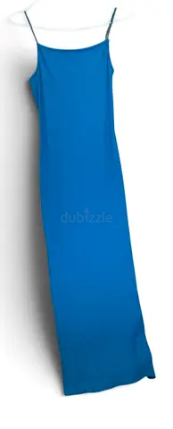 Ardene blue spaghetti strap maxi dress w slit on right side - size S
