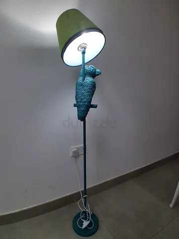 Teal Parrot Floor Lamp with Green Shade - Decorative Standing Light