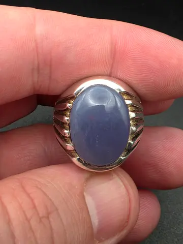 Men's Sterling Silver Ring with Blue stone - عقيق سوسني
