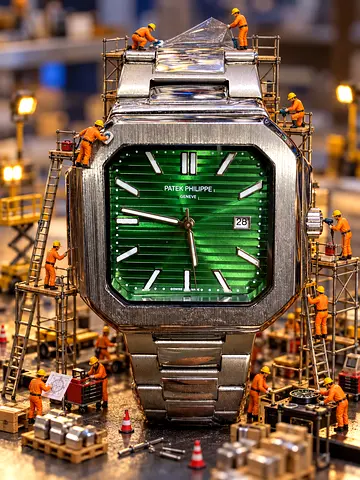 Patek Philippe-style Stainless Steel Watch with Green Dial