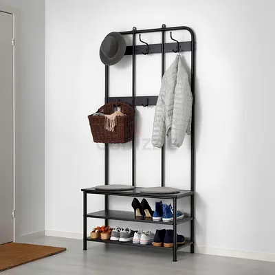 Coat rack with bench and shoe storage