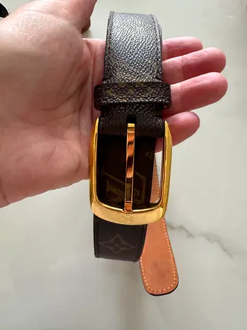 LV Brown monogram leather belt with gold-tone buckle - pre-owned