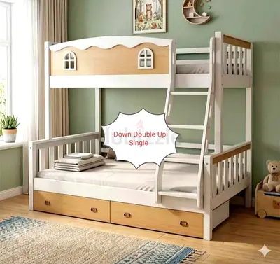 Down Double Up Single Solid Wood Bunk Bed with Drawer And Mattress