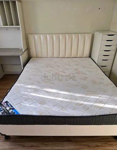 Queen bed frame with mattress and headboard - good condition