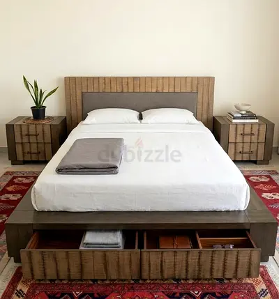 Solid Wood Platform King Size Bed with Storage Drawers and Matching Nightstands