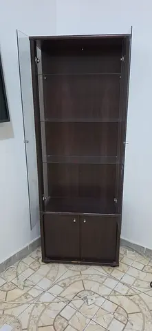 Dark Wood Display Cabinet with Glass Doors Show Case