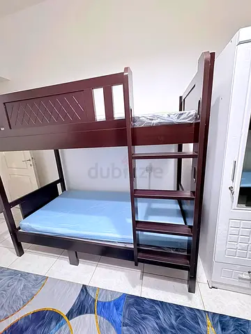 Solid Wood Dark Brown Bunk Bed with Ladder - Good Condition