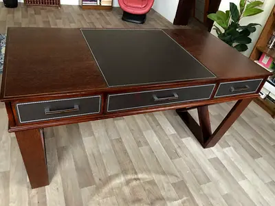 Wood and leather desk, 3 drawers beautiful design, length 146cm - width 73cm, height 78cm