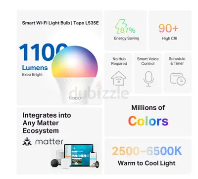 TP-Link Tapo L535 Smart Wi-Fi RGB Light Bulb (1100 Lumens, Matter Compatible)