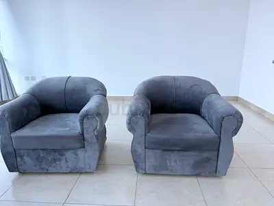 Pair of Grey Upholstered Armchairs - Good Condition