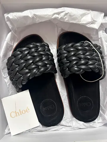 CHLOE Kacey flat footbed slides / sandals - size 35 (Black) - Made in Spain