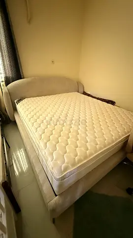 King-size upholstered bed frame with mattress - good condition