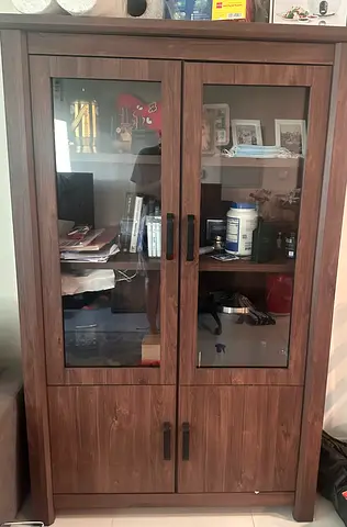 Dark Wood Display Cabinet with Glass Doors