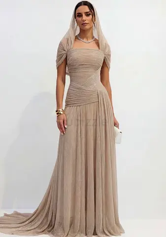 Gorgeous shimmery evening gown - light beige/silver, size L, brand new with tag never worn