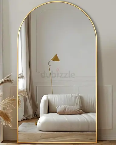 Large Gold Arched Full-Length Wall Mirror - Modern Decor