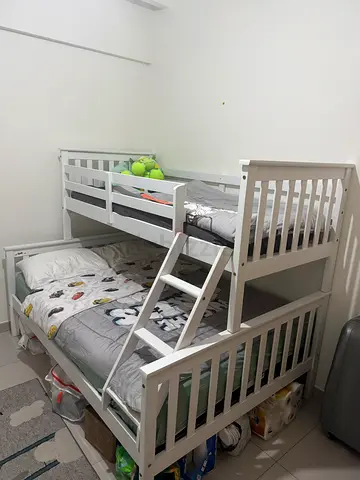 White wooden bunk bed for kids — good used condition