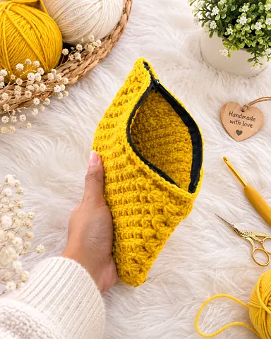 Handmade mustard yellow crochet zipper pouch
