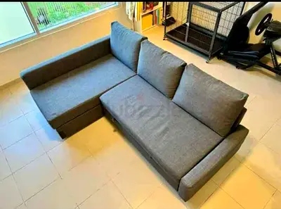 Grey L-shaped Fabric Sofa - Good Condition