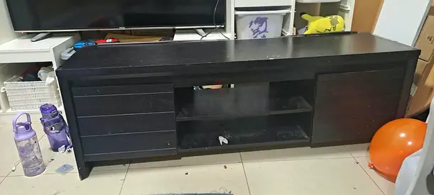 Solid Wooden TV Cabinet / Entertainment Unit - Dark Brown, Good Condition