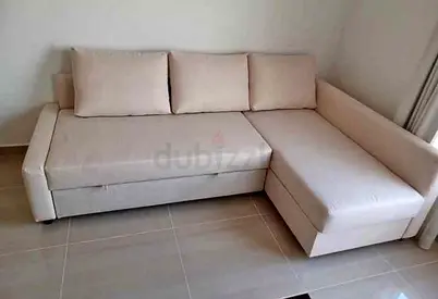 Cream L-Shaped Sectional Sofa Bed