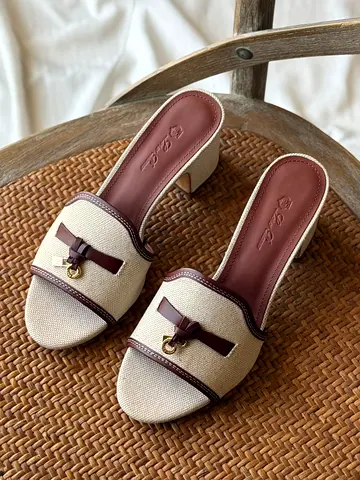 Beige & Brown Slip-On Block Heel Mules - Size Unknown, Gently Used