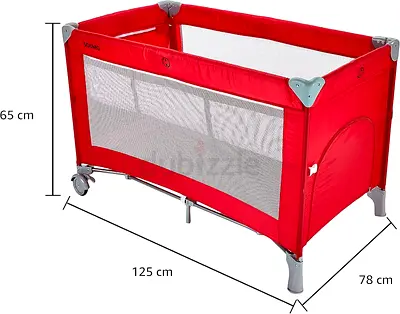 Red Portable Playpen / Travel Cot - Lightweight Foldable Baby Bed (125x78x65 cm)
