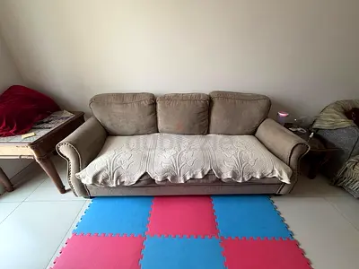Three Seater Fabric Sofa in Brown