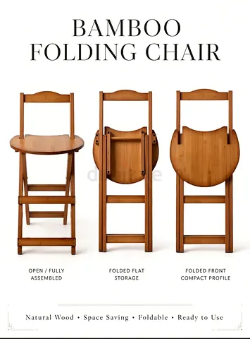 Set of 3 Bamboo Folding Chairs - Natural Wood, Space-Saving