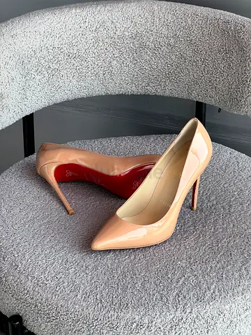 Nude patent leather high heel pumps - size unknown, lightly used