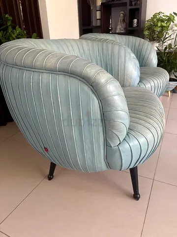 Vintage Light Blue Velvet Armchair