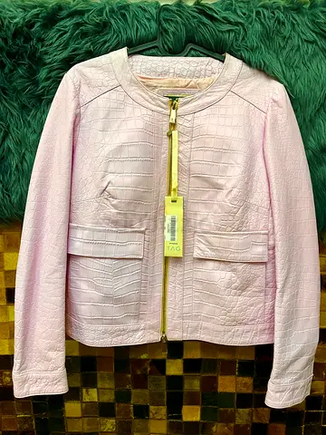 Luxury PINKO Italy pink Full Lambskin Crocodile-embossed women jacket gucci chanel louis vuitton lv