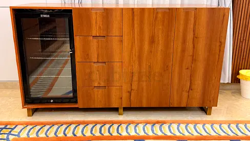 Wooden Sideboard Cabinet with Built-in Glass Door Cooler — Good Condition