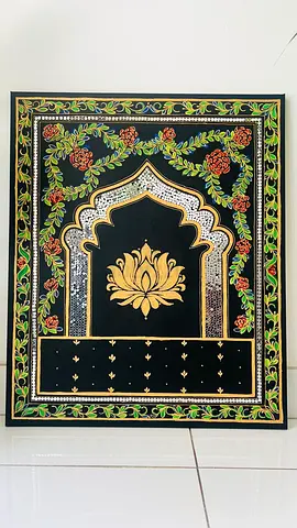 Hand-painted Floral Arch Wall Art with Lotus Motif