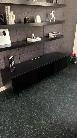 IKEA Black low media console / TV cabinet with shelves (modern minimal)
