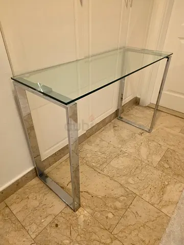 Glass Top Console Table with Chrome Frame - Modern, Good Condition