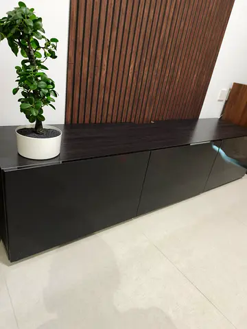 Modern low gloss black TV cabinet / entertainment unit - 3 doors