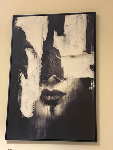 Large Abstract Black & White Framed Canvas Painting