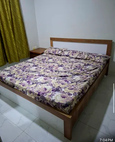 Wooden Double Bed Frame with Headboard - Good Condition