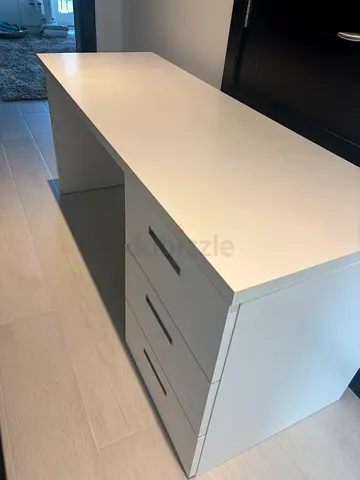 Super robust white wooden desk from Switzerland
