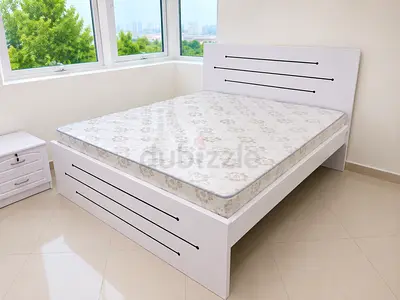 White king Bed Frame with Mattress - Modern Simple Design