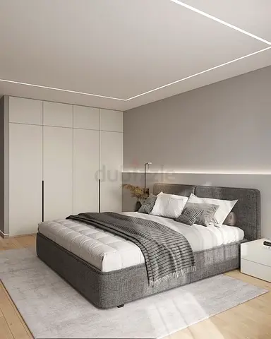 Modern Grey Upholstered King Bed with Headboard