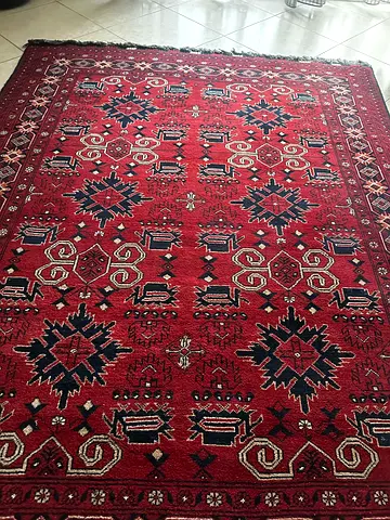 Handmade red geometric traditional afghani carpet excellent condition