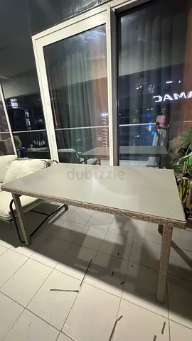 Outdoor rattan-style rectangular dining table - good condition 6 seats