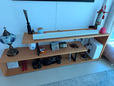Wood display shelf with metal brackets — amazing condition
