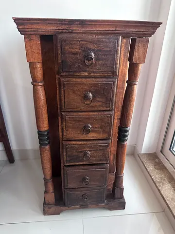 Traditional Solid Wood Vintage Side Cabinet with Drawers — Rustic Finish. H 100cm, W 50cm, D 50cm